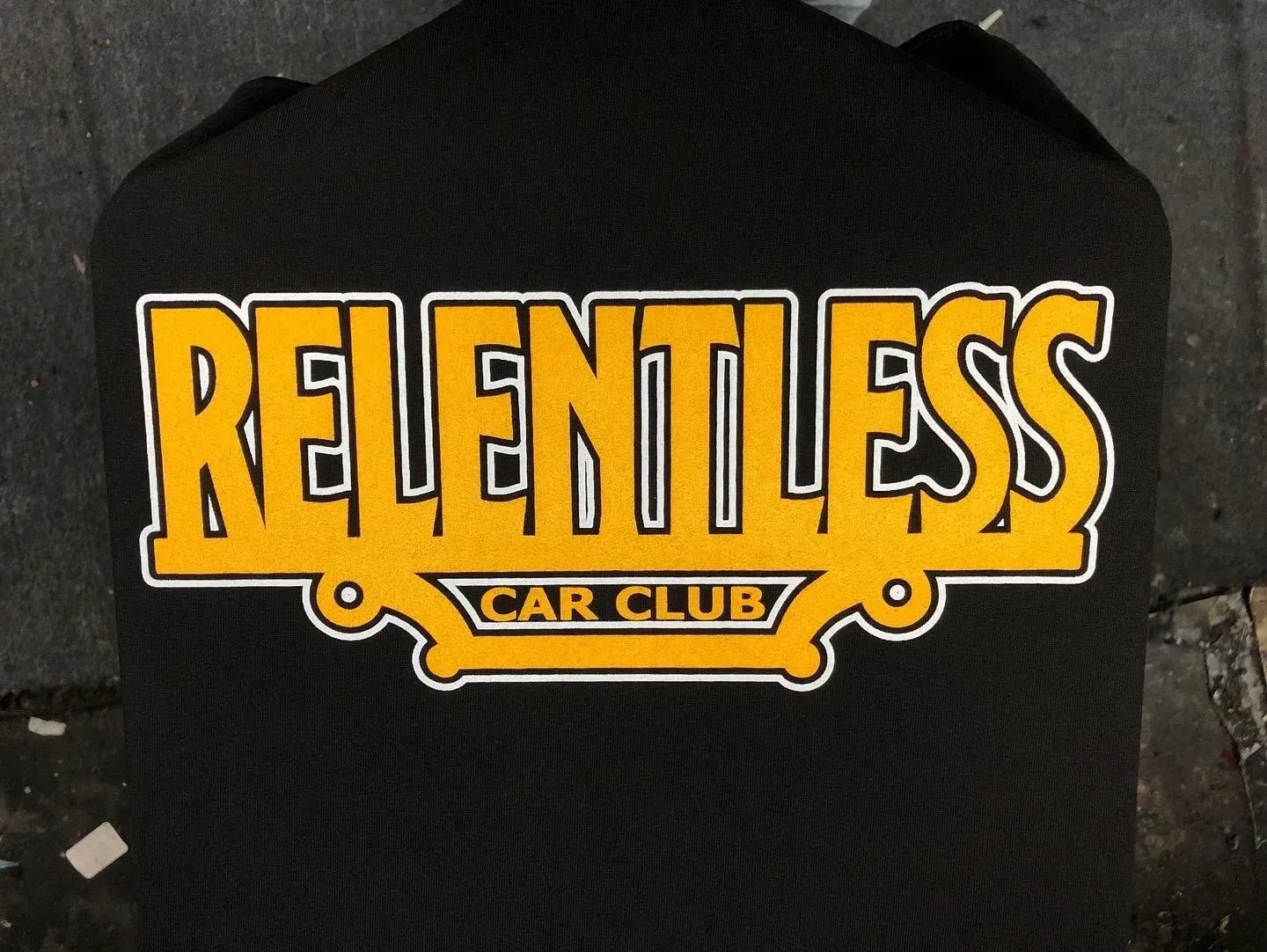 A Black Shirt that says Relentless Car Club on it, Soquel, CA, Sport About Graphics